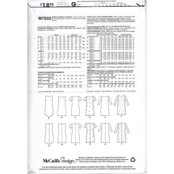 McCall's M7533 Misses 8 to 16 Easy Dresses Uncut Sewing Pattern - Picture 2 of 2
